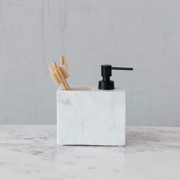 Modern Marble Soap Dispenser with Pump and Toothbrush Holder in White and Black