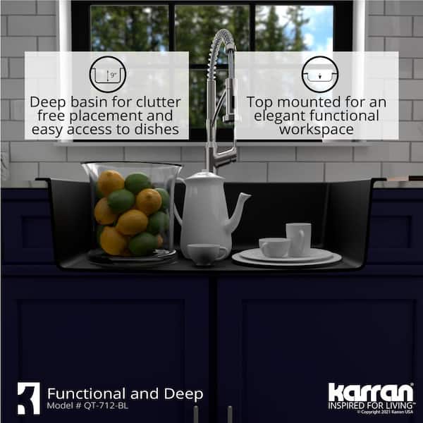 Drop-In Quartz Composite 33 in. 1-Hole Single Bowl Kitchen Sink in Black