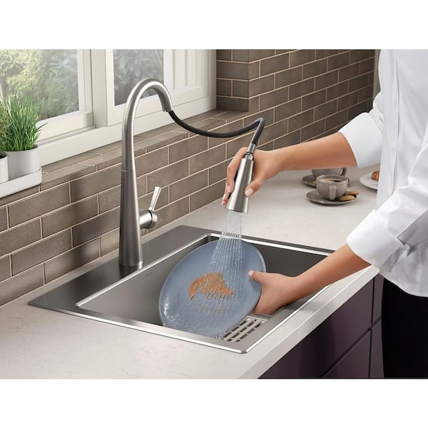 Cursiva Stainless Steel 27 in. Single Bowl Top-Mount/Undermount Kitchen Sink with Faucet