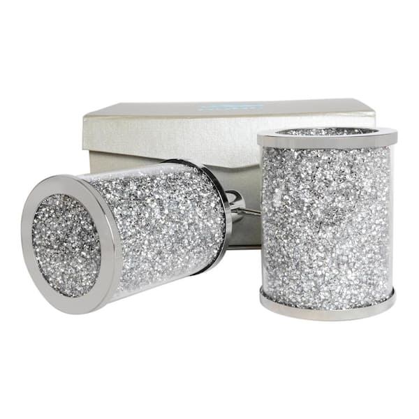 Ambrose Exquisite Silver 2-Piece Soap Dispenser and Toothbrush Holder in Gift Box