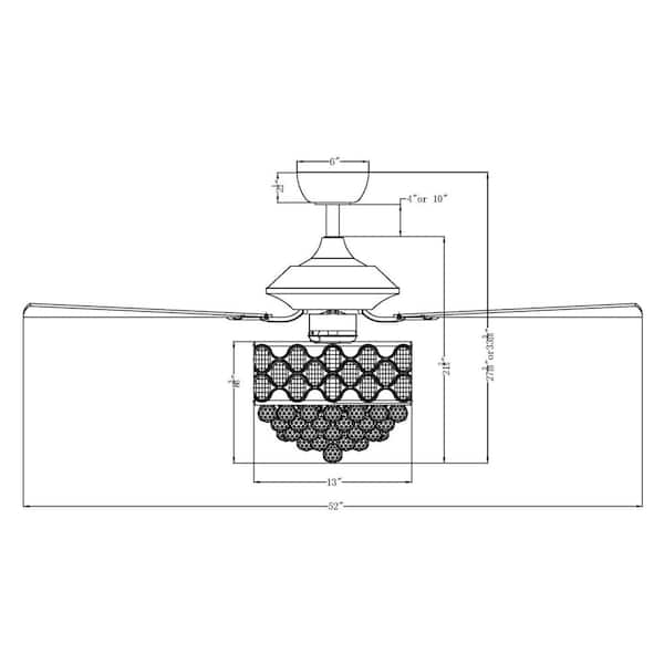 Berkshire 52 in.Modern Downrod Mount Chrome Crystal Ceiling Fan with Light Kit and Remote Control