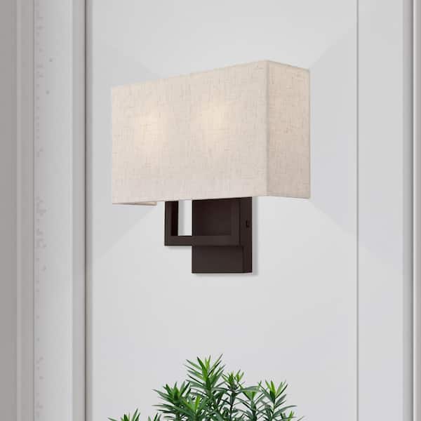 Pritchard 4.375 in. Bronze ADA Sconce with Hand Crafted Oatmeal Fabric Shade