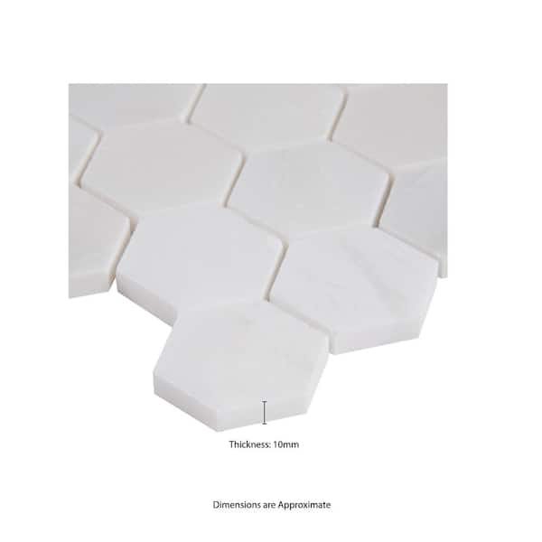 Greecian White Hexagon 12 in. x 11.75 in. x 10 mm Polished Marble Mosaic Tile (9.8 sq. ft. / case)
