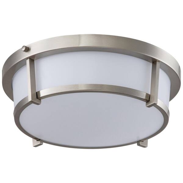 13 in. 1-Light Brushed Nickel Dimmable 20-Watt LED Flush Mount with Acrylic Shade