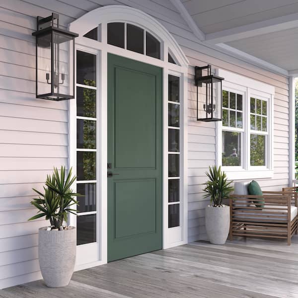 27 in. 4-Light Powder Coat Black Outdoor Wall-Light Sconce with Clear Glass