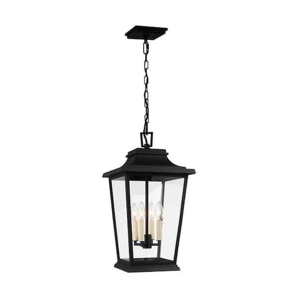 Warren Medium 4-Light Textured Black Hanging Pendant with Clear Glass