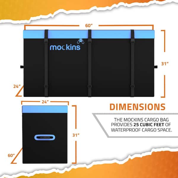 25 Cu.ft. Waterproof Cargo Carrier Bag - 60in.x 31in.x 24in. - Hitch Bag with Lock, Straps and Carry Bag, Blue