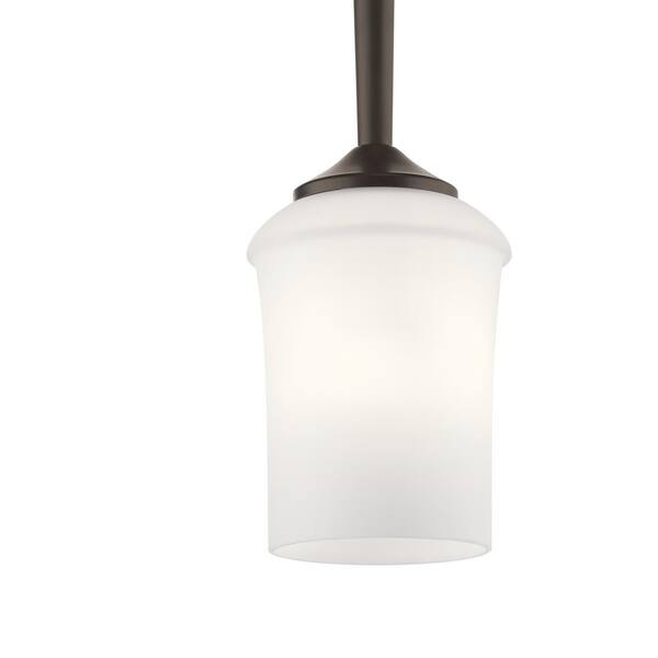 Aubrey 1-Light Olde Bronze Transitional Shaded Kitchen Mini Pendant Hanging Light with Satin Etched Glass