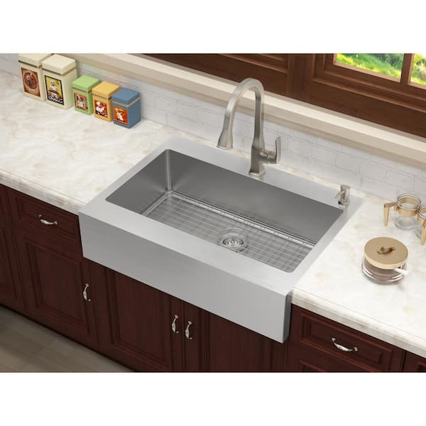 Retrofit Drop-In Stainless Steel 33 in. 2-Hole Single Bowl Flat Farmhouse Apron Front Kitchen Sink