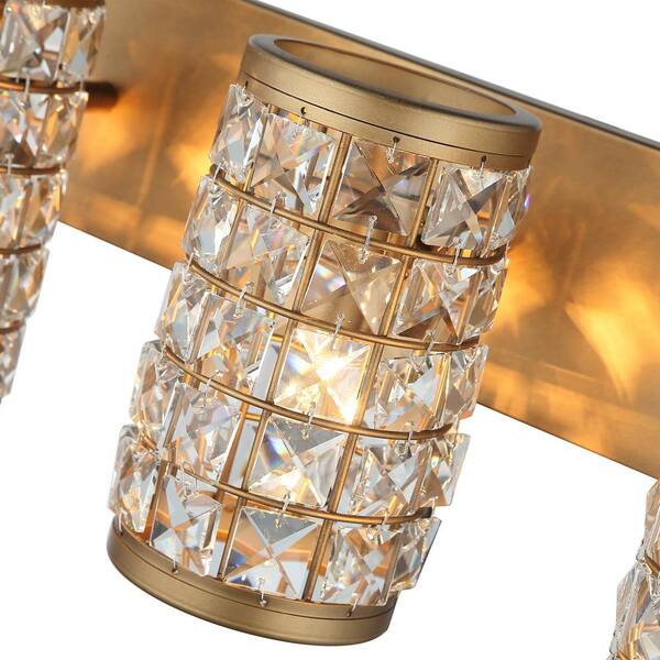 Modern Powder Bath Room Vanity Light, 21.6 in. 3-Light Gold Wall Sconce Light with Cylinder Crystal Shade