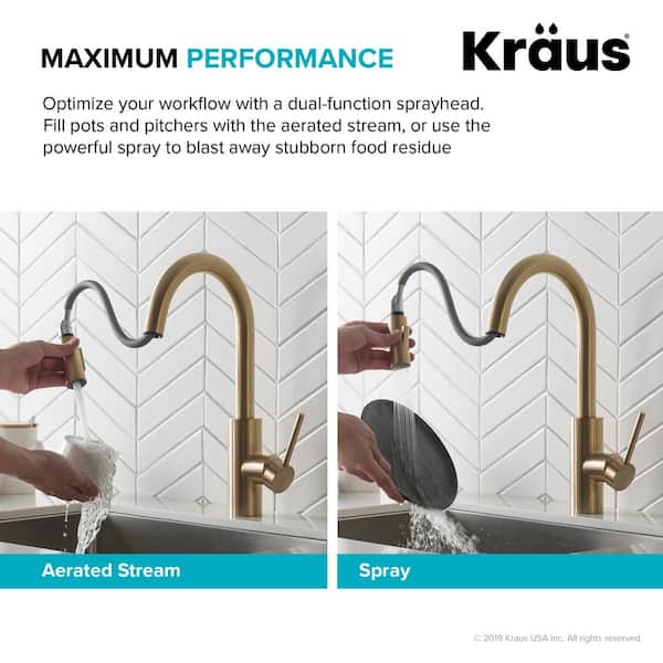 Oletto Single-Handle Pull-Down Kitchen Faucet with Dual-Function Sprayer in Brushed Brass