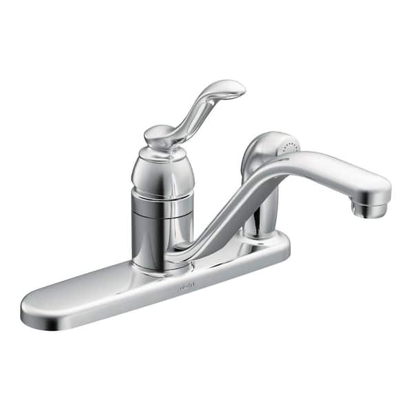 Banbury Single-Handle Low-Arc Standard Kitchen Faucet with Side Sprayer on Deck in Chrome