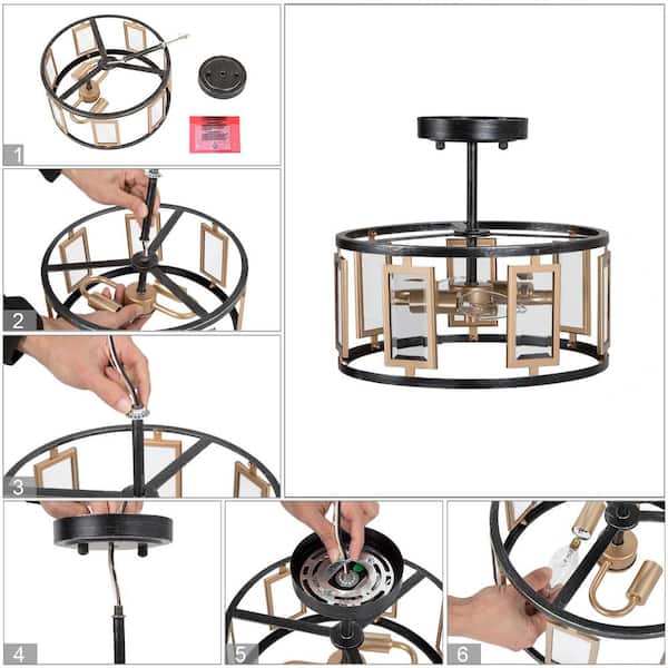 Modern Semi Flush Mount Lighting, 2-Light Antique Brushed Black and Brass Gold Kitchen Semi-Flush Mount Ceiling Light