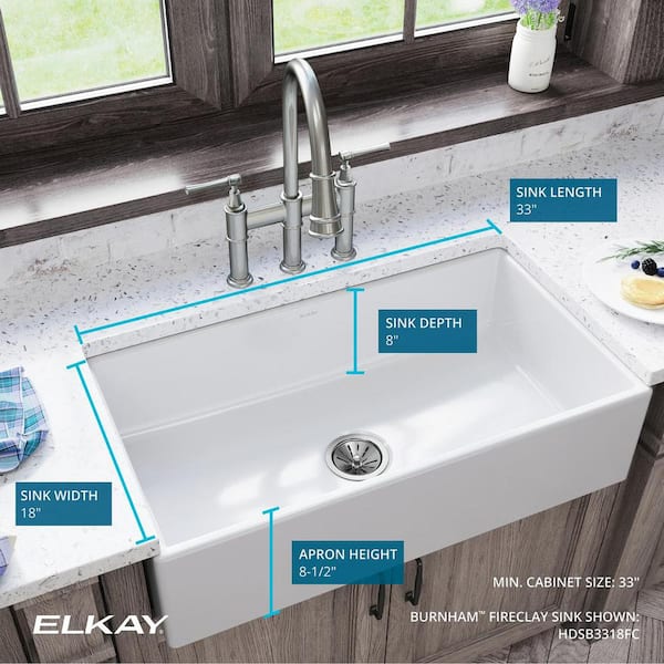 Burnham White Fireclay 33 in. Single Bowl Farmhouse Apron Kitchen Sink