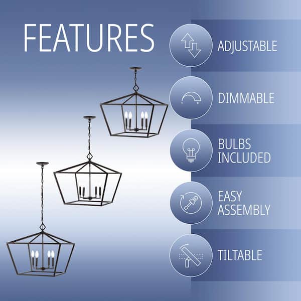 Gatsby 23 in. 4-Light Oil Rubbed Bronze Adjustable Iron Rustic Glam Farmhouse LED Pendant