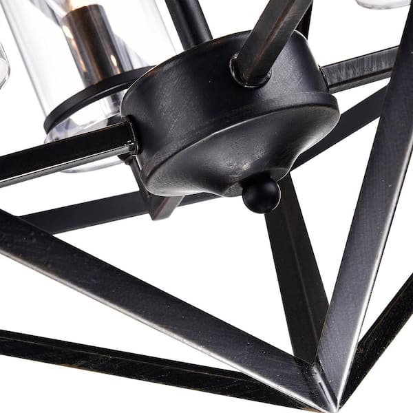 Renzo 4-Light Antique Black Geometric Iron Modern Farmhouse Cage Chandelier with Clear Glass Shades