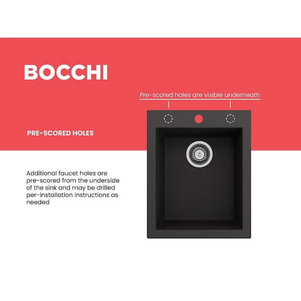 Campino Uno Matte Black Granite Composite 16 in. Single Bowl Drop-In/Undermount Bar Sink with Strainer