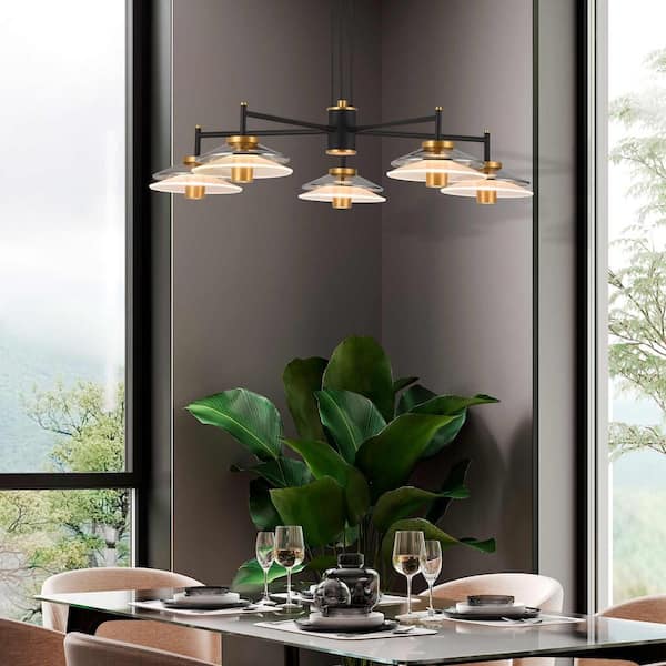 Verona 31 in. 5-Light ETL Certified Integrated LED Black Chandelier Lighting Fixture with Glass Shades