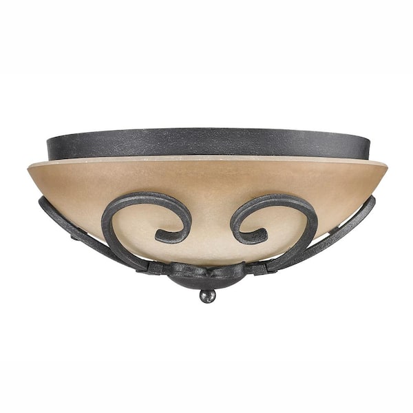 Madera Collection 3-Light Black Iron Flush Mount