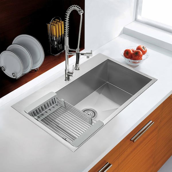 Handmade Drop-in Stainless Steel 30 in. x 18 in. Single Bowl Kitchen Sink with Drying Rack
