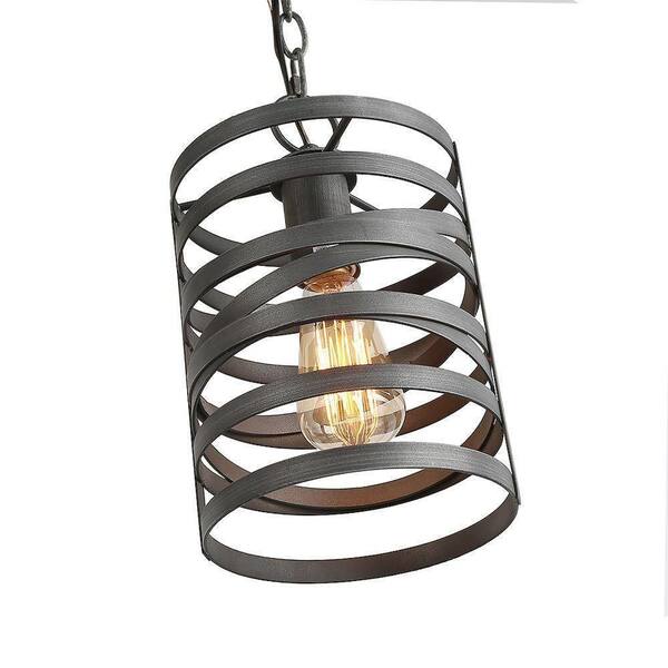 Brushed Gray Modern 1-Light Pendant Drum Cage Kitchen Island High Ceiling Light
