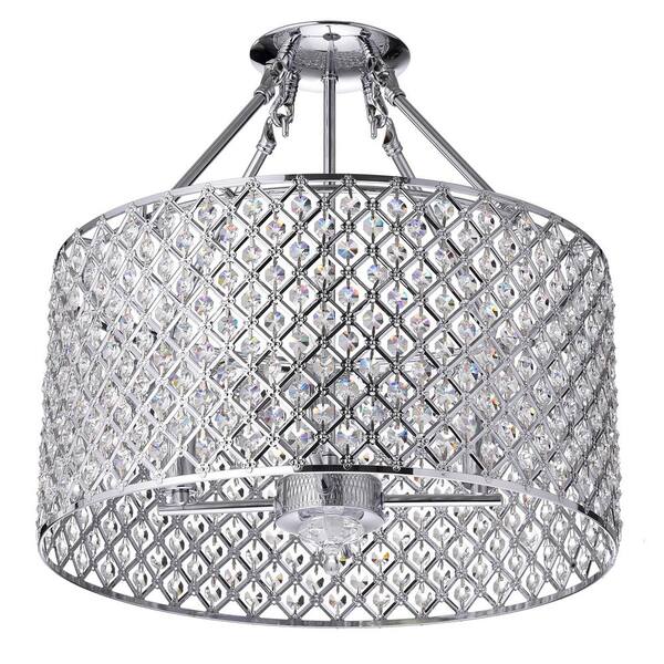 Marya 4-Light Modern Chrome Crystal Semi-Flush Mount Light with Clear Glass Crystal Beaded Drum Shade