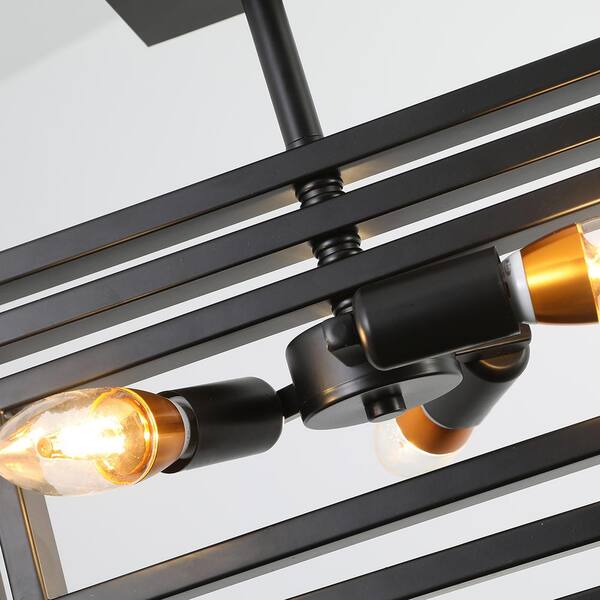 15.7 in. 3-Light Black Farmhouse Rustic Rectangle Semi Flush Mount Ceiling Light