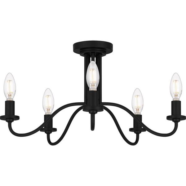 Canemeadow 22 in. 5-Light Matte Black Semi-Flush Mount Light