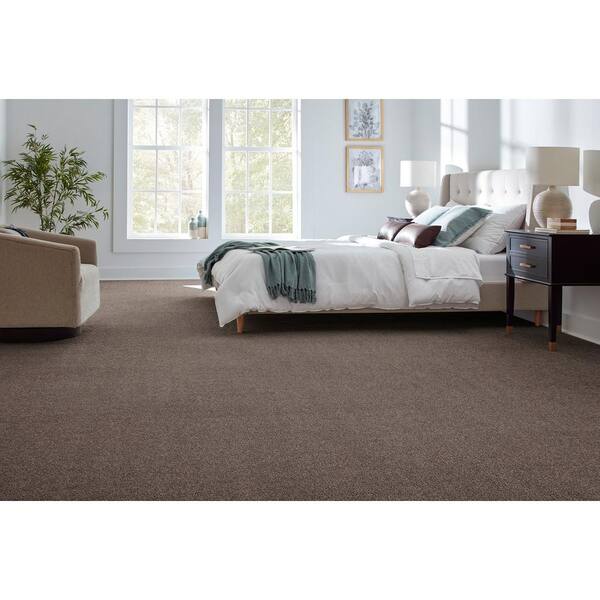 Still in Love I Coffee Brown 39 oz. Blend Texture Installed Carpet