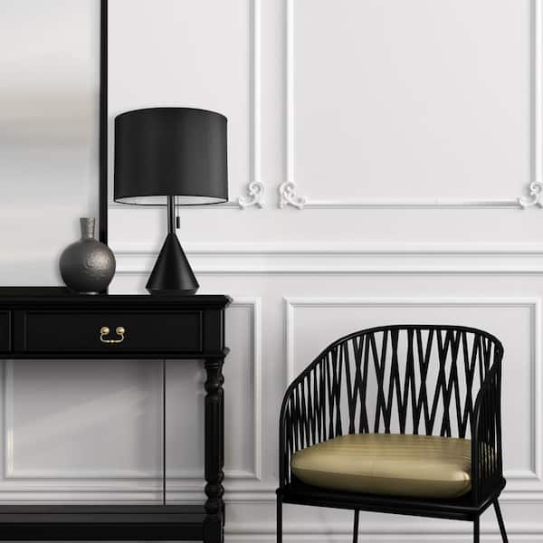 Kara 23.05 in. Black Table Lamp with Black Fabric Shade and CEC Title 20 LED Bulb Included