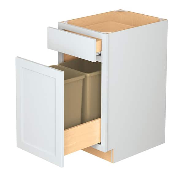 Westfield Feather White Shaker Stock Base Kitchen Cabinet With Pull-Out Waste Baskets (18 in. W x 23.75 in. D)