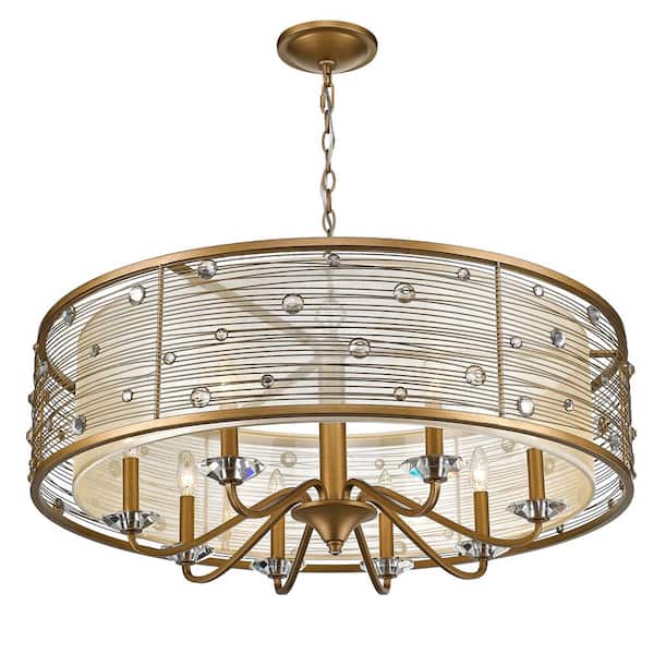 Joia 8-Light Peruvian Gold Chandelier Light with Sheer Filigree Mist Shade