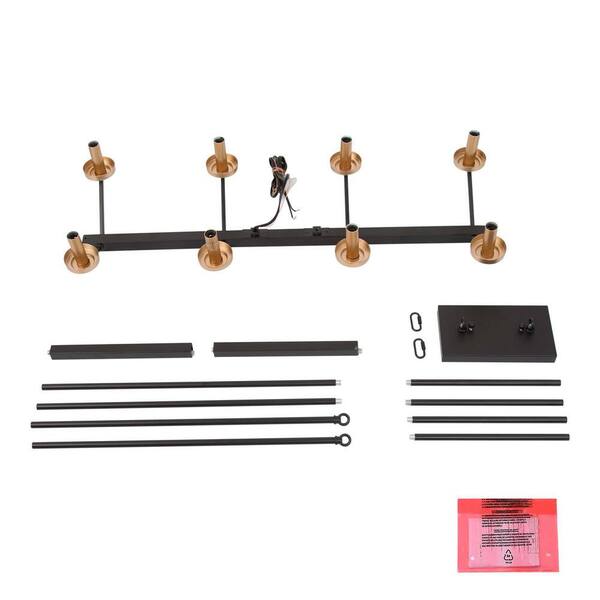 Black Chandelier Modern Industrial Linear 8-Light Kitchen Island Pendant Light with Frosted Glass Shades