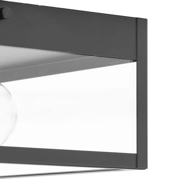 Parrish 2-Light Matte Black Clear and Etched Glass Modern Craftsman Outdoor Flush Mount