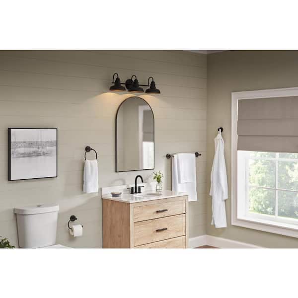 Elmcroft 29 in. 3-Light Matte Black Farmhouse Vanity with 4-Piece Bathroom Hardware Accessory Kit