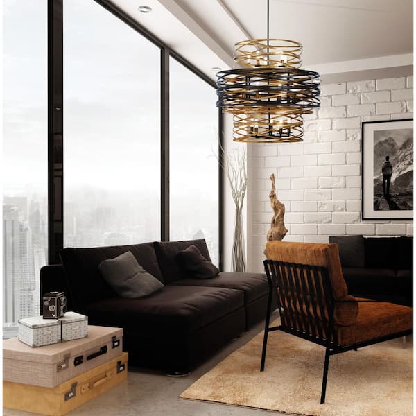 Vortic Flow 18-Light Dark Bronze Chandelier with Mosaic Gold Interior