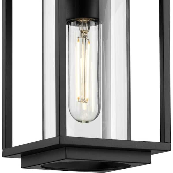 Macstreet 8.25 in. 1-Light Matte Black Transitional Hanging Lantern with Clear Glass Shade