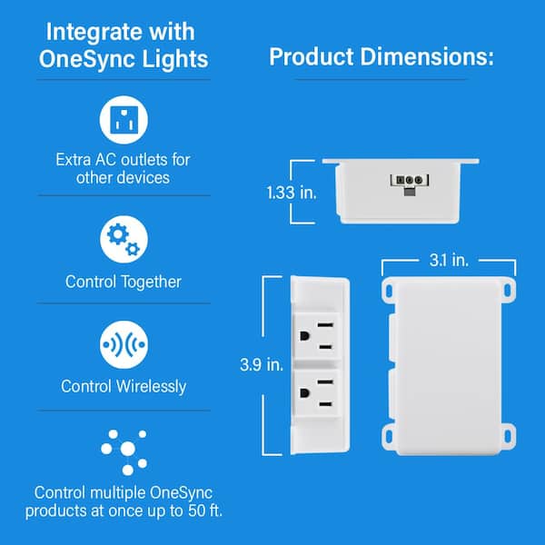 White Onesync Under Cabinet In-Line 2 AC Outlet Adapter with 18 in. Link Cable Power Cord (4-Pack)