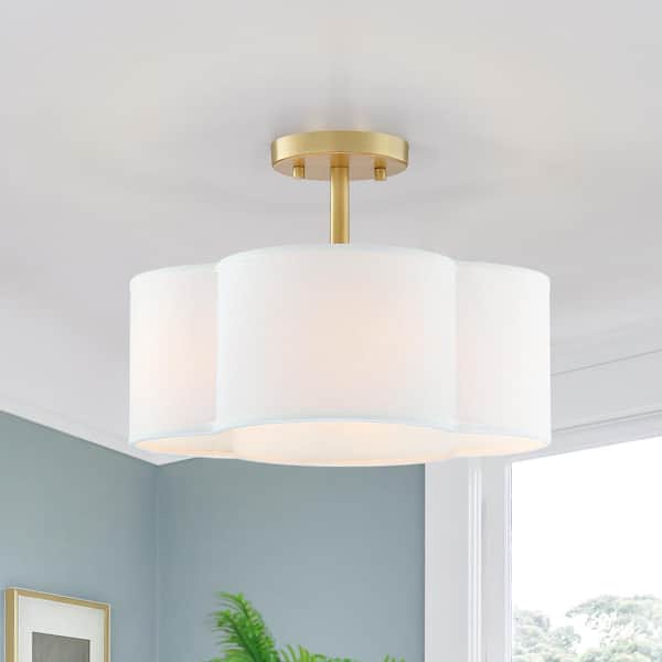 Celina 14 in. 4-Light Gold Canopy Semi-Flush Mount with White Scallop Fabric Shade