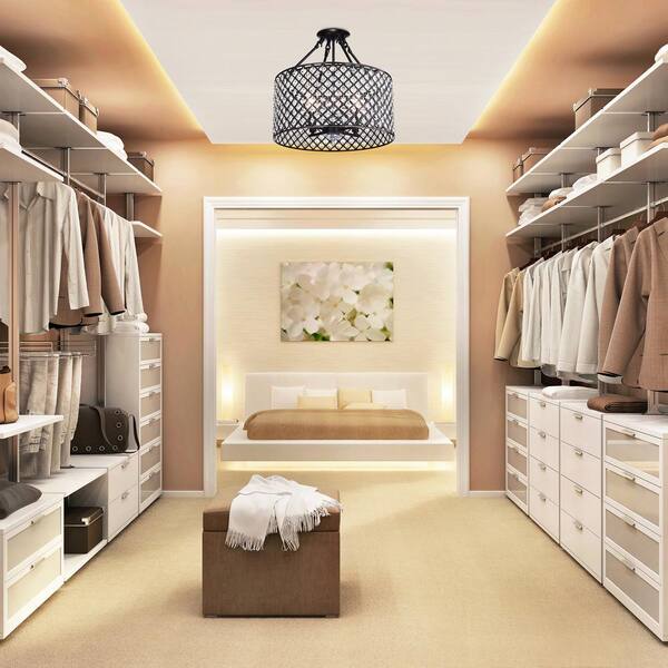 Marya 4-Light Modern Oil Rubbed Bronze Finish Crystal Semi-Flush Mount Light with Clear Glass Crystal Beaded Drum Shade