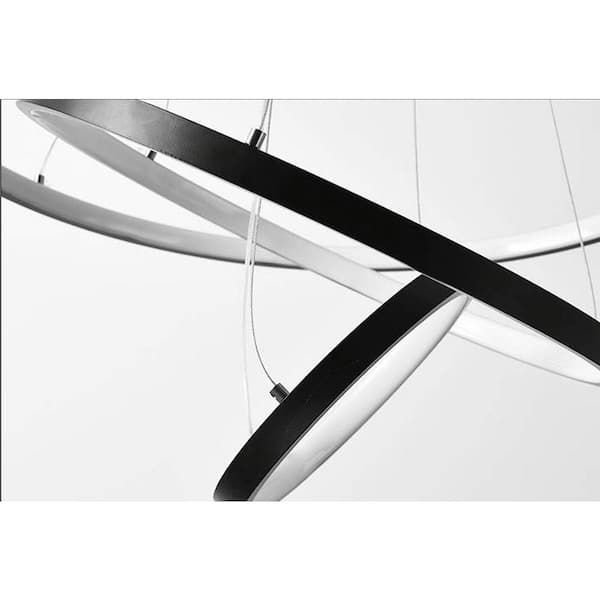 Modern 50-Watt 3-Light Tiered Integrated LED Black Rings Chandelier