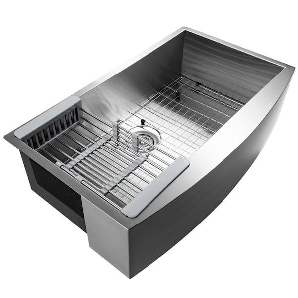 Handcrafted All-in-One Farmhouse Apron Front Stainless Steel 30 in. x 20 in. x 9 in. Single Bowl Kitchen Sink