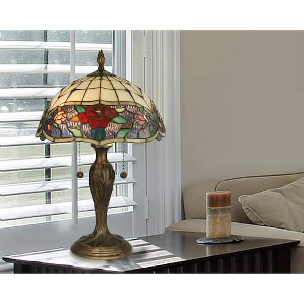 21.75 in. Rose Art Glass Table Lamp with Dark Antique Brass Base