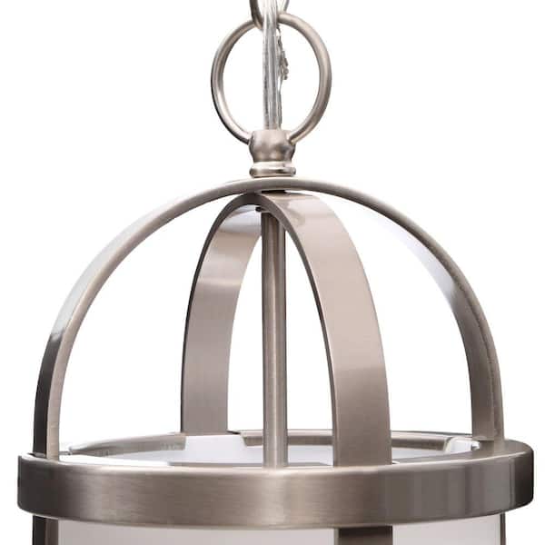 Bay Court Collection 1-Light Brushed Nickel Foyer Pendant with Etched Opal Glass