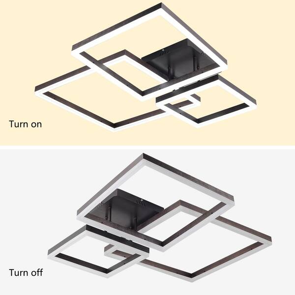 32 in. 1-Light Black Modern Geometric Design Selectable LED Semi-Flush Mount Ceiling Light with Remote