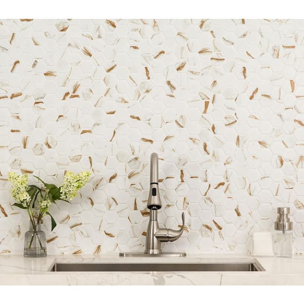 Calacatta Gold Hexagon 12 in. x 13 in. Matte Porcelain Mosaic Tile (0.99 .sq. ft. / Each)
