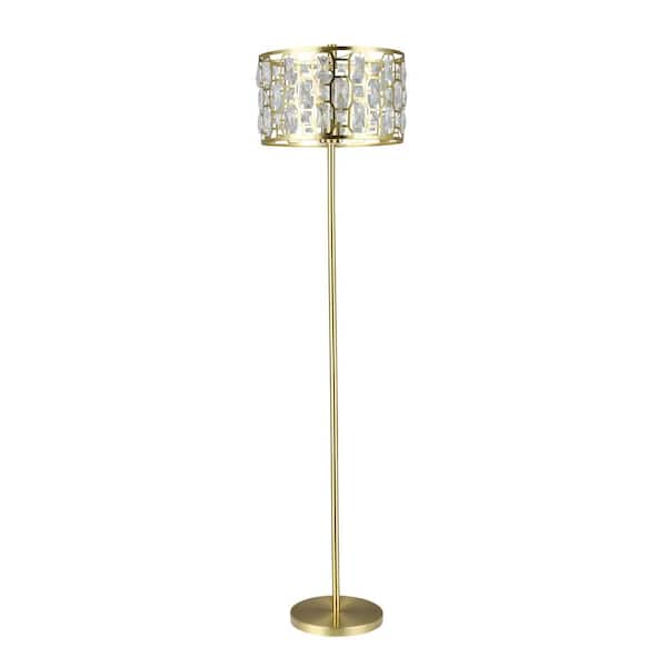 Imogen 63 in. Gold Metal Candlestick Floor Lamp with Faceted Crystal Studded Shade