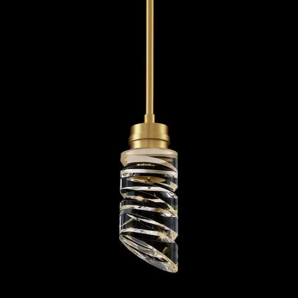 75-Watt Integrated LED Brushed Brass Pendant Light with K9 Crystal