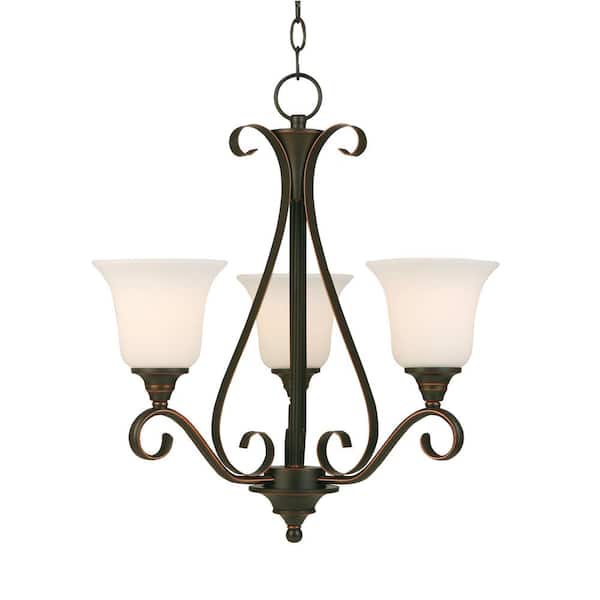Westwood 3-Light Oil Rubbed Bronze Chandelier with Frosted White Glass Shades
