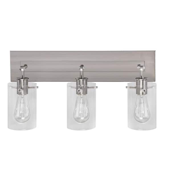 Regan 21 in. 3-Light Brushed Nickel Bathroom Vanity Light with Clear Glass Shades